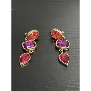 Vintage 80s Gold-Toned Orange Purple Pink Lucite Dangle Clip-On Earrings